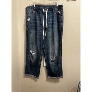 Aerie Pull On Distressed Drawstring Waist Jeans Women's Size XL